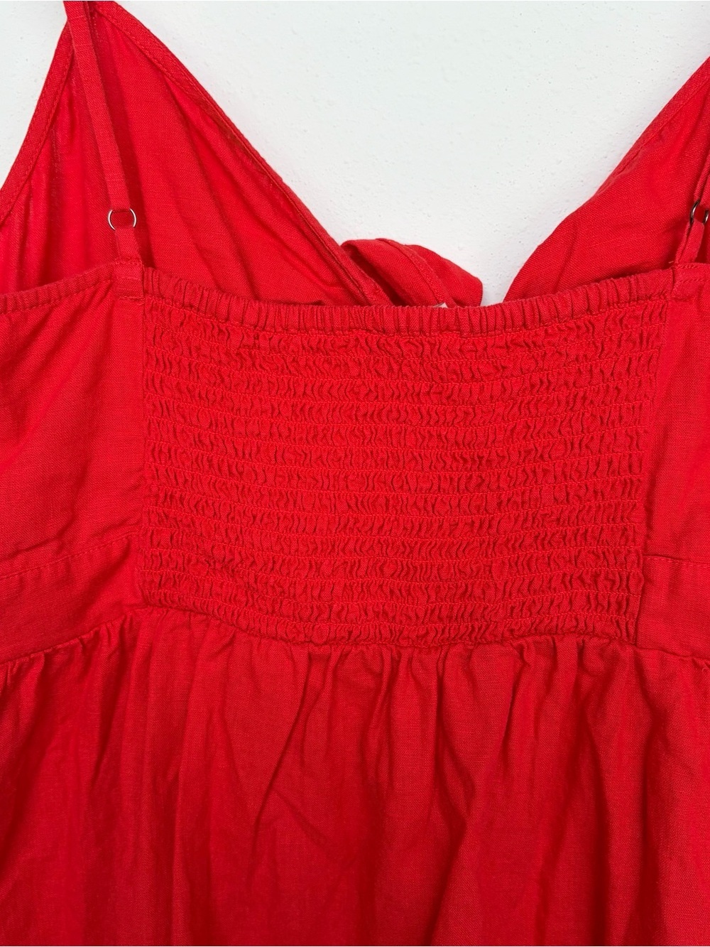 LOFT Red Linen Blend Tie-Front Bow Smocked Back Cami Tank Top Top Size Small - Picture 6 of 7